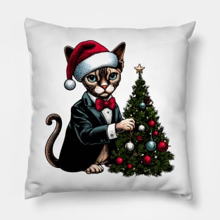 Devon Rex Cat Christmas Pillow