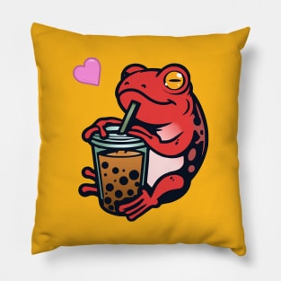 Boba Tea Frog - Red Pillow