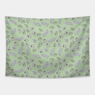 Leaves and Twigs Green Pattern Tapestry