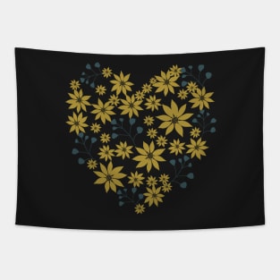 Mustard and Teal Botanical Pattern Tapestry