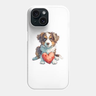 Valentine Australian Shepherd Holding Heart Phone Case