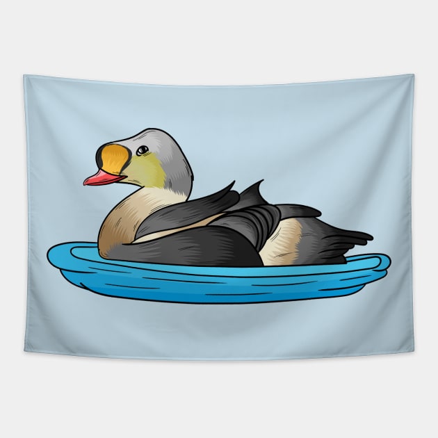 King eider bird cartoon illustration Tapestry by Cartoons of fun