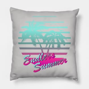 80s RETRO TROPICAL OCEAN ON A 80'S BLUE SUN BACKGROUND T-Shirt Pillow