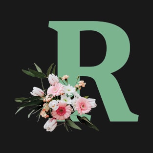 Letter R green with colorful flowers T-Shirt