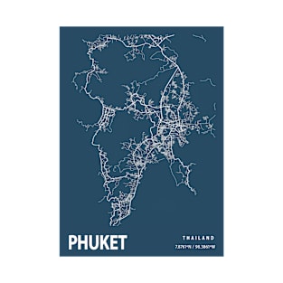 Phuket Blueprint Street Map, Phuket Colour Map Prints T-Shirt