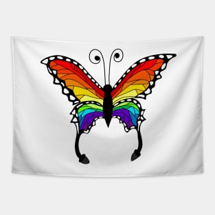 Rainbow Stained-Glass Style Butterfly Tapestry