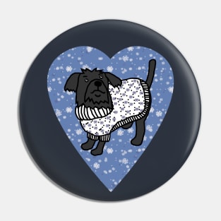 Cute Dog in Winter Sweater Blue Heart Valentines Day Pin