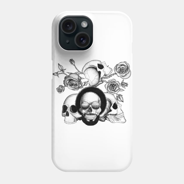 Grunge skulls and roses (afro skull included. Black and white version) Phone Case by beatrizxe