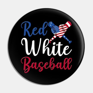 4th of July Baseball Red White Blue Patriotic Baseball Heart Pin