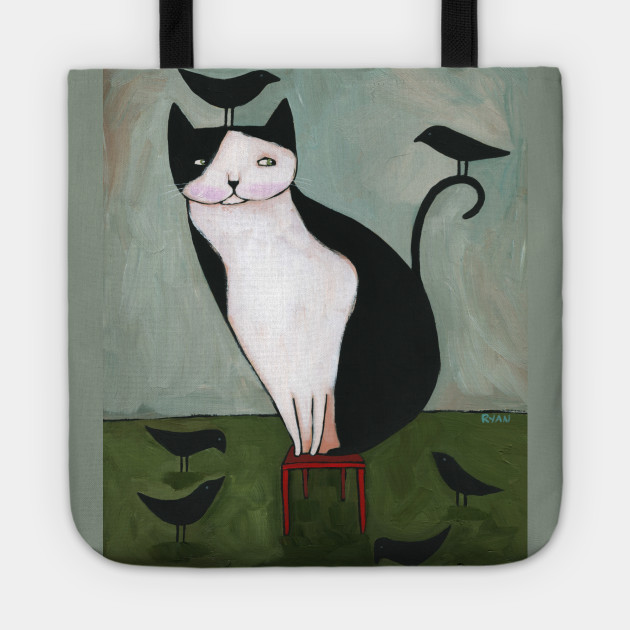 Tuxedo Cat And Crow Friends Cat Tote Teepublic