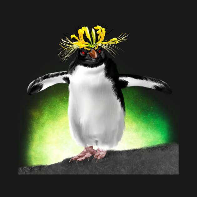 Southern Rockhopper Penguin + Yellow Spider Lily by mkeeley