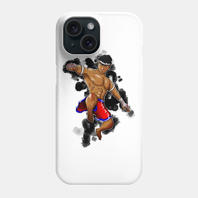 Muay Thai Fighter with black ink splats Phone Case by YijArt