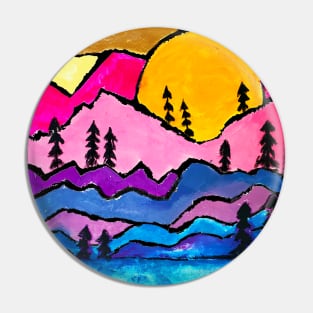 Mountains with Sunset Forest Tress Silhouettes Outdoors Nature Pin