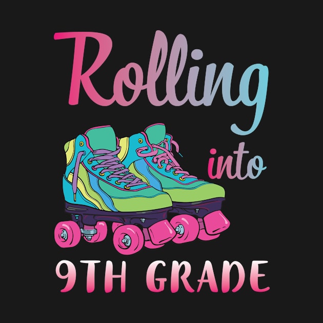 Rollerblading Students Rolling Into 9th Grade Happy First Day Of School by joandraelliot