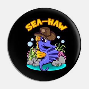 Seahorse Cowboy Sea Haw Funny Humor Pin