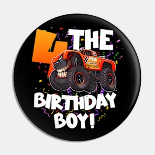 Kids 4 Year Old 4Th Birthday Boy Monster Truck Car Pin