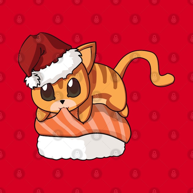 Orange Cat Salmon Sushi Christmas by Myanko