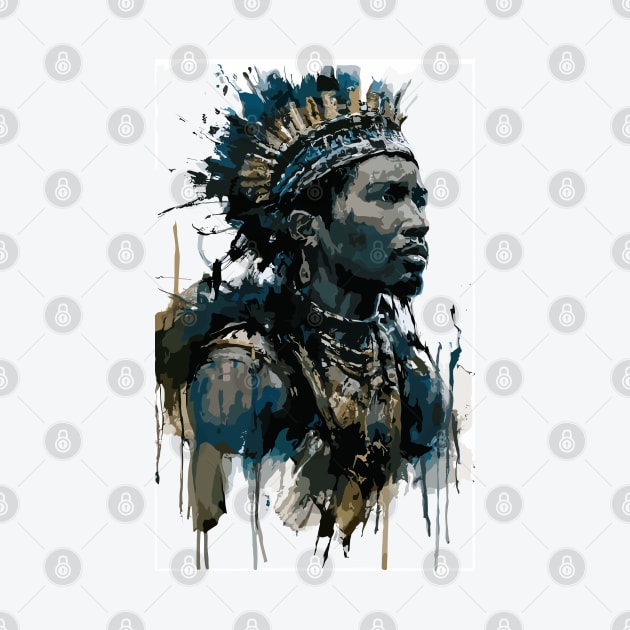 Tribal African Warrior in Costume with Spear in Ink Painting Style by diegotorres