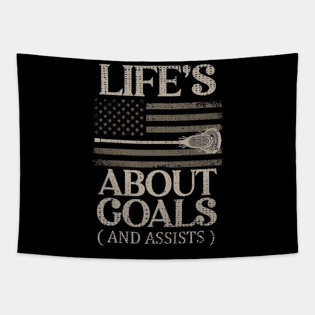 Life's About Goals Lacrosse Tapestry by Quotes NK Tees