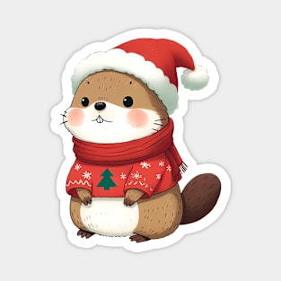 Adorable Christmas Marmot Magnet