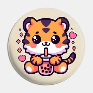 Baby Tiger Drinking Bubble Tea Kawaii Wild Animal Pin