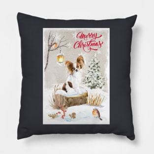 Papillon Merry Christmas Santa Dog Pillow