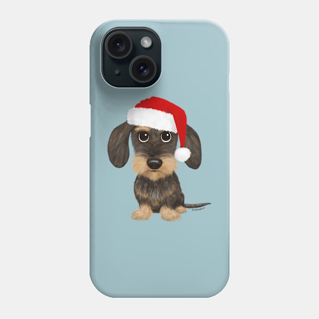 Wirehaired Dachshund with Santa Hat Cute Teckel Christmas Phone Case by Coffee Squirrel