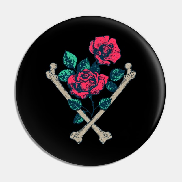 Cross Bones And Roses Pin by Goldquills