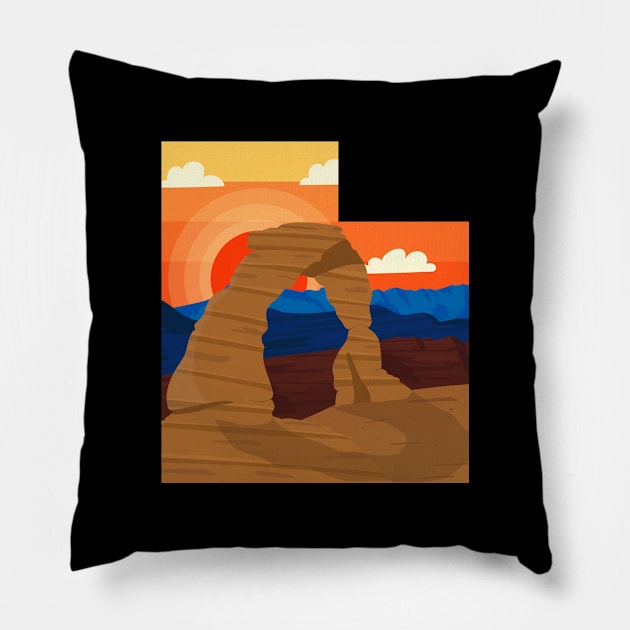 Utah USA featuring an illustration of Arches National Park Pillow by keeplooping