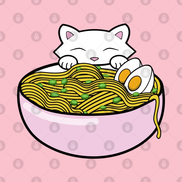 Funny cat eating yummy ramen noodles by Purrfect