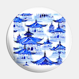 Blue and white chinoiserie pagodas Pin