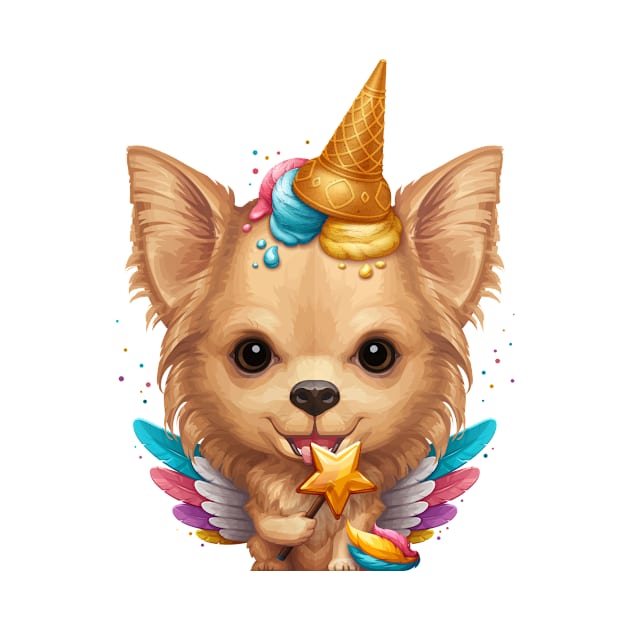 Fawn Long Coat Chihuahua Ice Cream Unicorn by stonemask