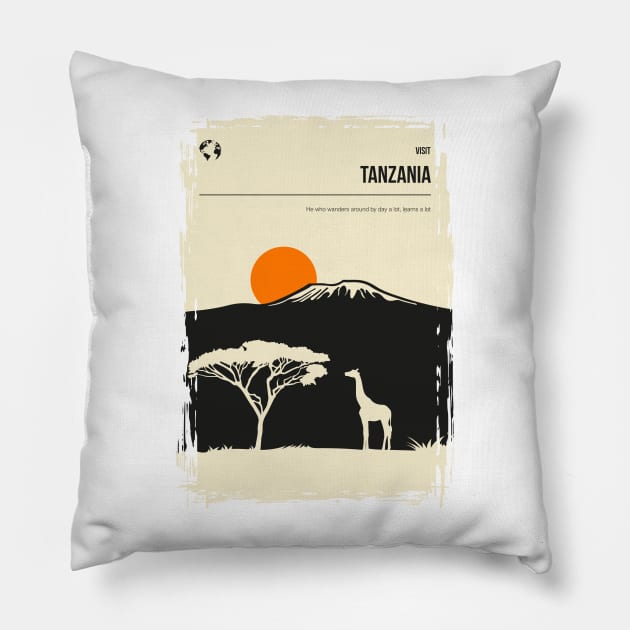 Tanzania Africa Book Cover Travel Poster Pillow by jornvanhezik