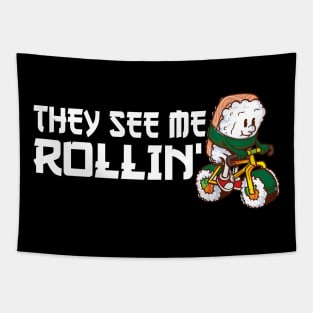 Funny Sushi Biker Cyclist Tapestry