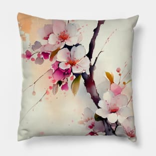 Watercolor Cherry Blossoms Blooms Flowers Tree Branch Pillow