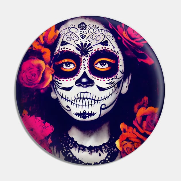 Dia de Los Muertos, Day of the Dead Catrina with pink and orange flowers Pin by Hector Navarro