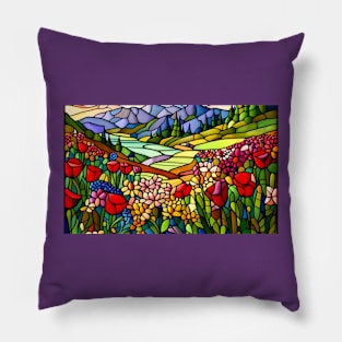 Stained Glass Colorful Mountain Flowers Pillow