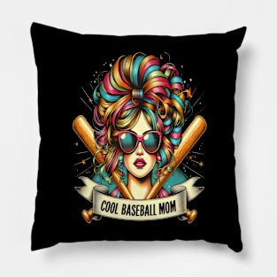 Vibrant Hair, Fierce Stance  Cool Baseball Mom Pillow