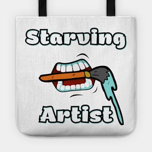 Starving Artist bubble letters with cartoon mouth and dripping paint brush Tote