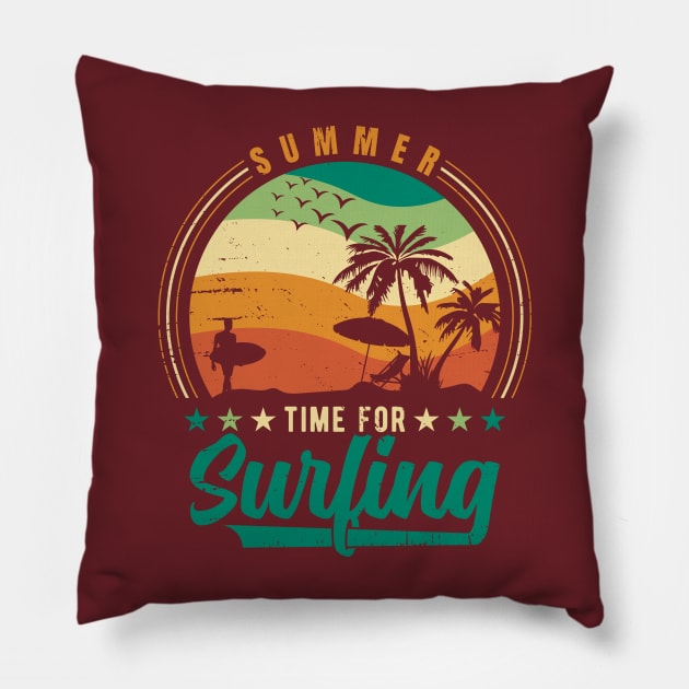 vintage surf summer Pillow by Banned Books Club