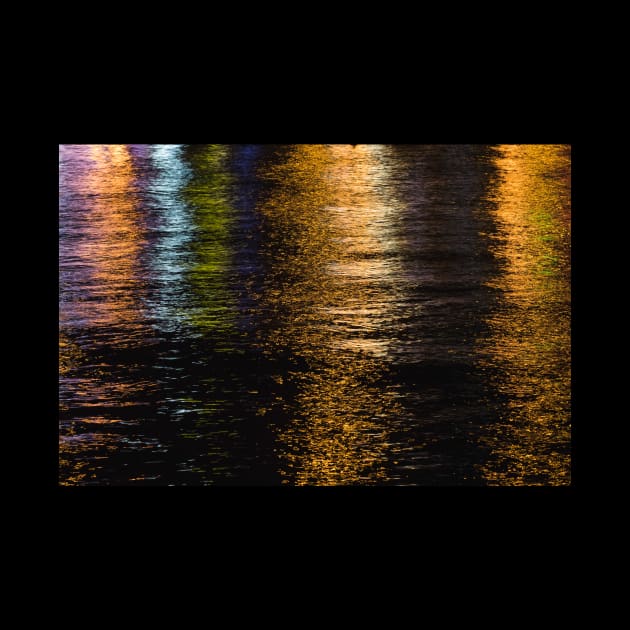 Abstract night lights sea shiny bronze brown black reflection Photo of glistening shining water by PLdesign