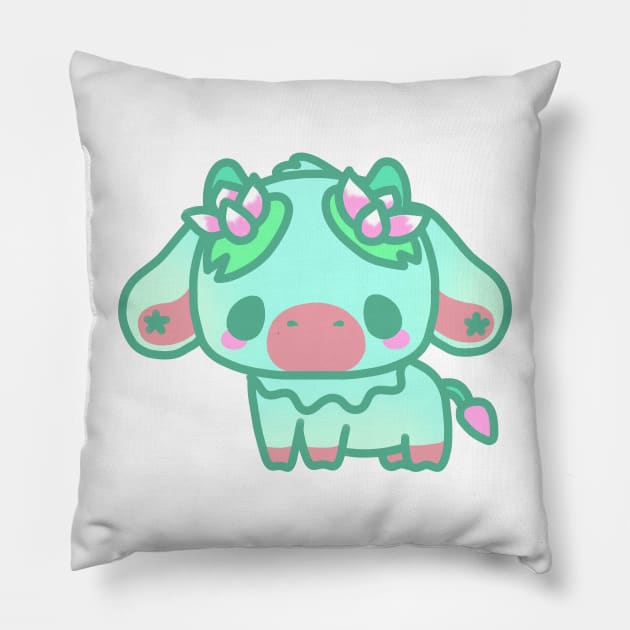 fluffy lilypad cow Pillow by casserolestan