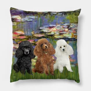 Lily Pond by Claude Monet Adapted to Feature Three Toy Poodles Pillow