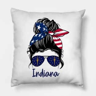 Indiana girl Messy bun , American Girl , Indiana Flag Pillow