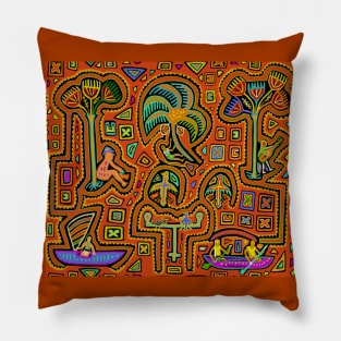 Kuna Indian Garden of Eden - Panama Mola Pillow