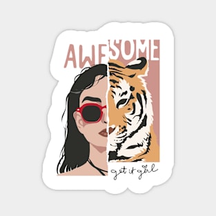 Awesome Get it Girl Retro Feminist Tiger Magnet