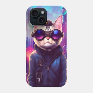 Techno Cat In Japan Neon City Phone Case