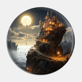 "Moonlit Cliffside Castle: A Majestic Nighttime Fantasy Escape" Pin