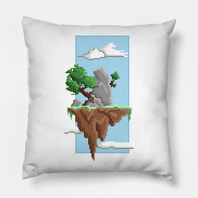 Pixel Landscape : Flying Island Pillow by Draad