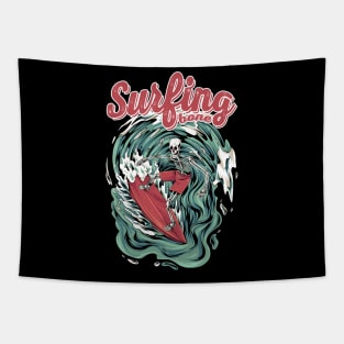 Surfing bone illustration Tapestry